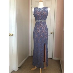 Lavender formal long gown with a slit
